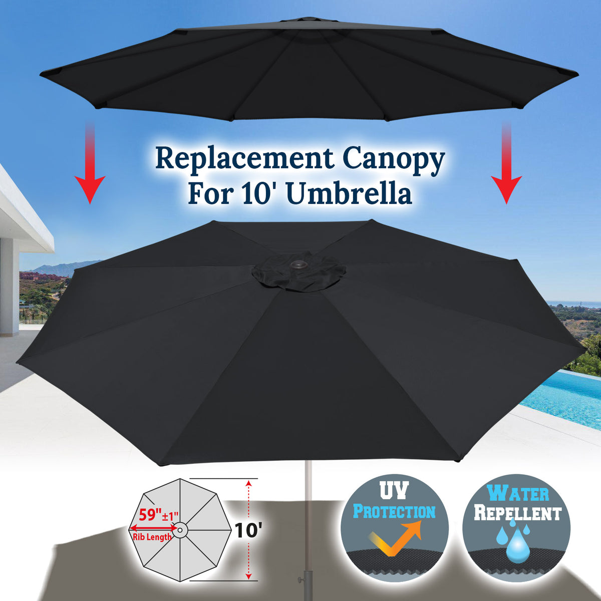 10' 8 Ribs Patio Umbrella Canopy Top Cover Replacement – Sunny Outdoor US 10' 8 Ribs Patio Umbrella Canopy Top Cover Replacement – Sunny Outdoor US