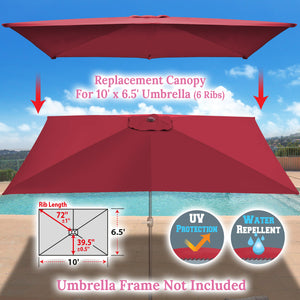6-Rib 10'x6.5' Patio Umbrella Replacement Canopy for  Outdoor
