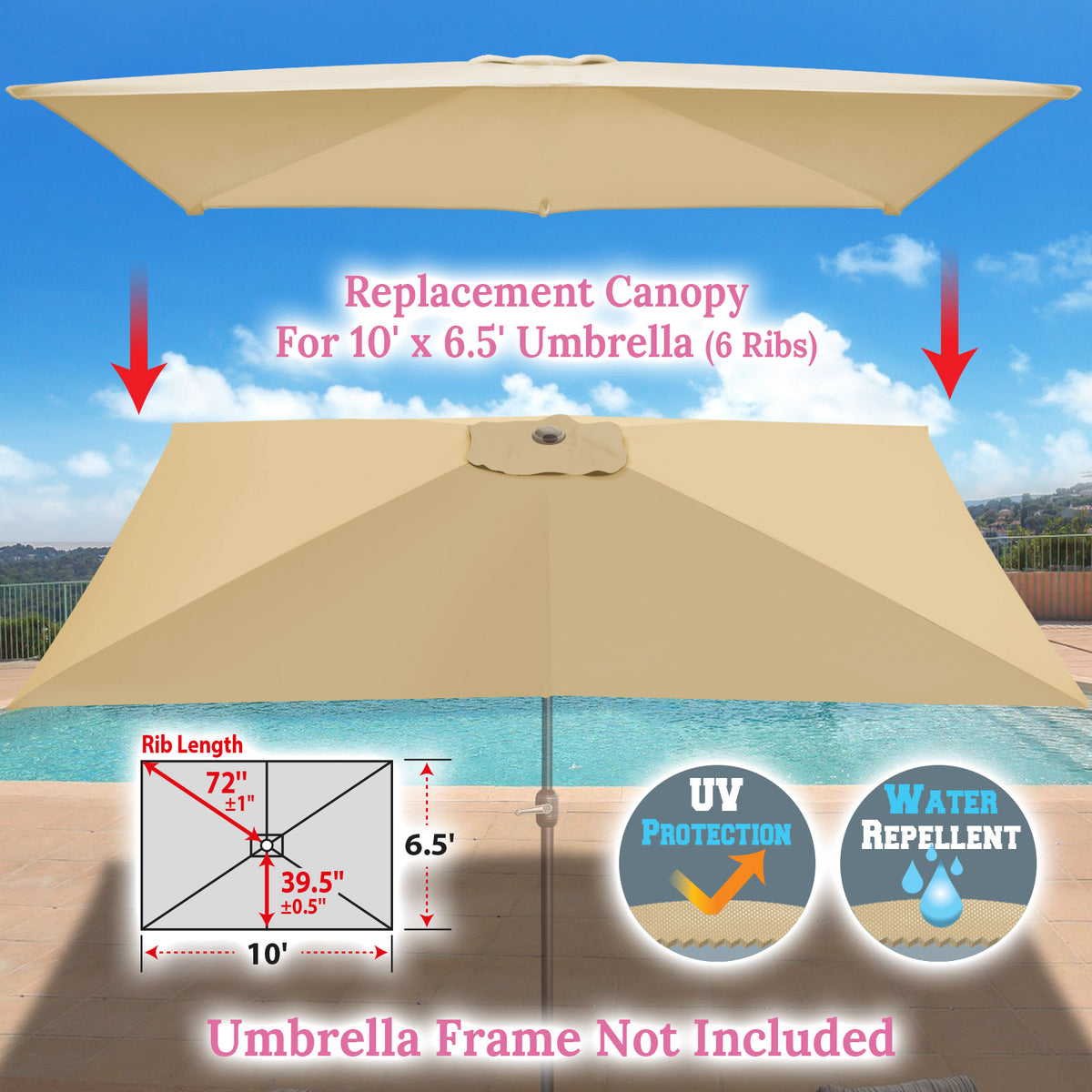 6-Rib 10'x6.5' Patio Umbrella Replacement Canopy for Outdoor – Sunny Outdoor US