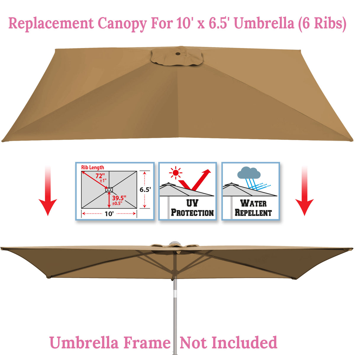 10 patio umbrella 6 ribs replacement canopy 6-Rib 10'x6.5' Patio Umbrella Replacement Canopy for Outdoor – Sunny Outdoor  US