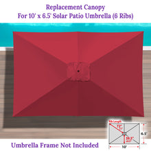 Load image into Gallery viewer, 6-Rib 10'x6.5' Solar Patio Umbrella Replacement Canopy cover for Outdoor