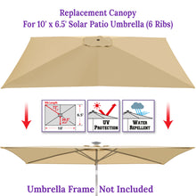 Load image into Gallery viewer, 6-Rib 10'x6.5' Solar Patio Umbrella Replacement Canopy cover for Outdoor