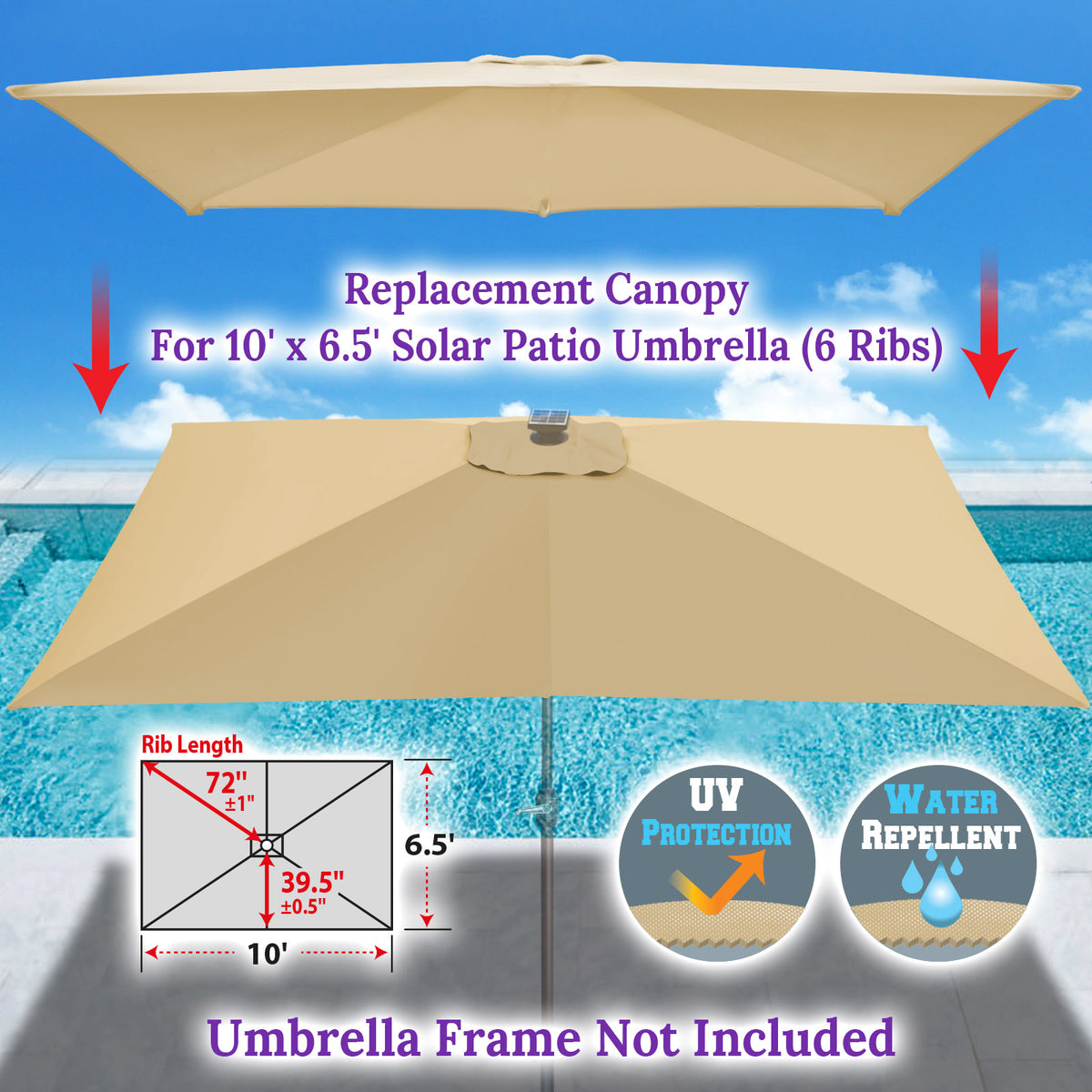 6-Rib 10'x6.5' Solar Patio Umbrella Replacement Canopy cover for Outdo – Sunny Outdoor US 6-Rib 10'x6.5' Solar Patio Umbrella Replacement Canopy cover for Outdo – Sunny Outdoor US