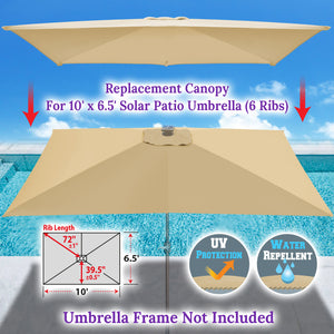 6-Rib 10'x6.5' Solar Patio Umbrella Replacement Canopy cover for Outdoor
