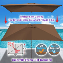 Load image into Gallery viewer, 6-Rib 10'x6.5' Solar Patio Umbrella Replacement Canopy cover for Outdoor