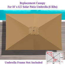 Load image into Gallery viewer, 6-Rib 10&#39;x6.5&#39; Solar Patio Umbrella Replacement Canopy cover for Outdoor
