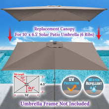 Load image into Gallery viewer, 6-Rib 10'x6.5' Solar Patio Umbrella Replacement Canopy cover for Outdoor