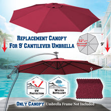 Load image into Gallery viewer, 9ft 8rib Replacement Canopy Cover Patio Solar Hanging Cantilever Umbrella