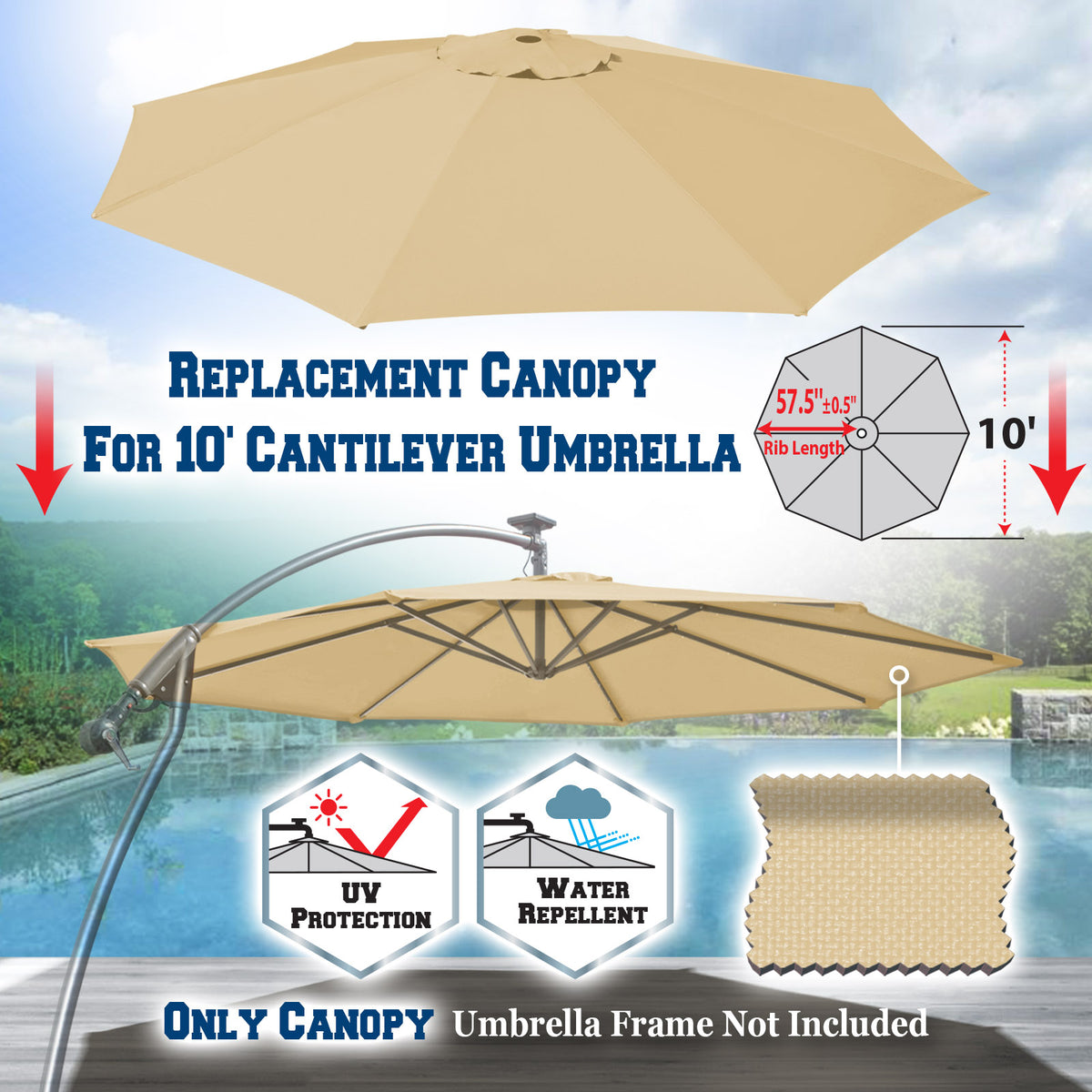 kingyes 10ft patio offset cantilever umbrella cover 10ft 8rib Replacement Canopy cover for Solar Cantilever Patio Hanging –  Sunny Outdoor US
