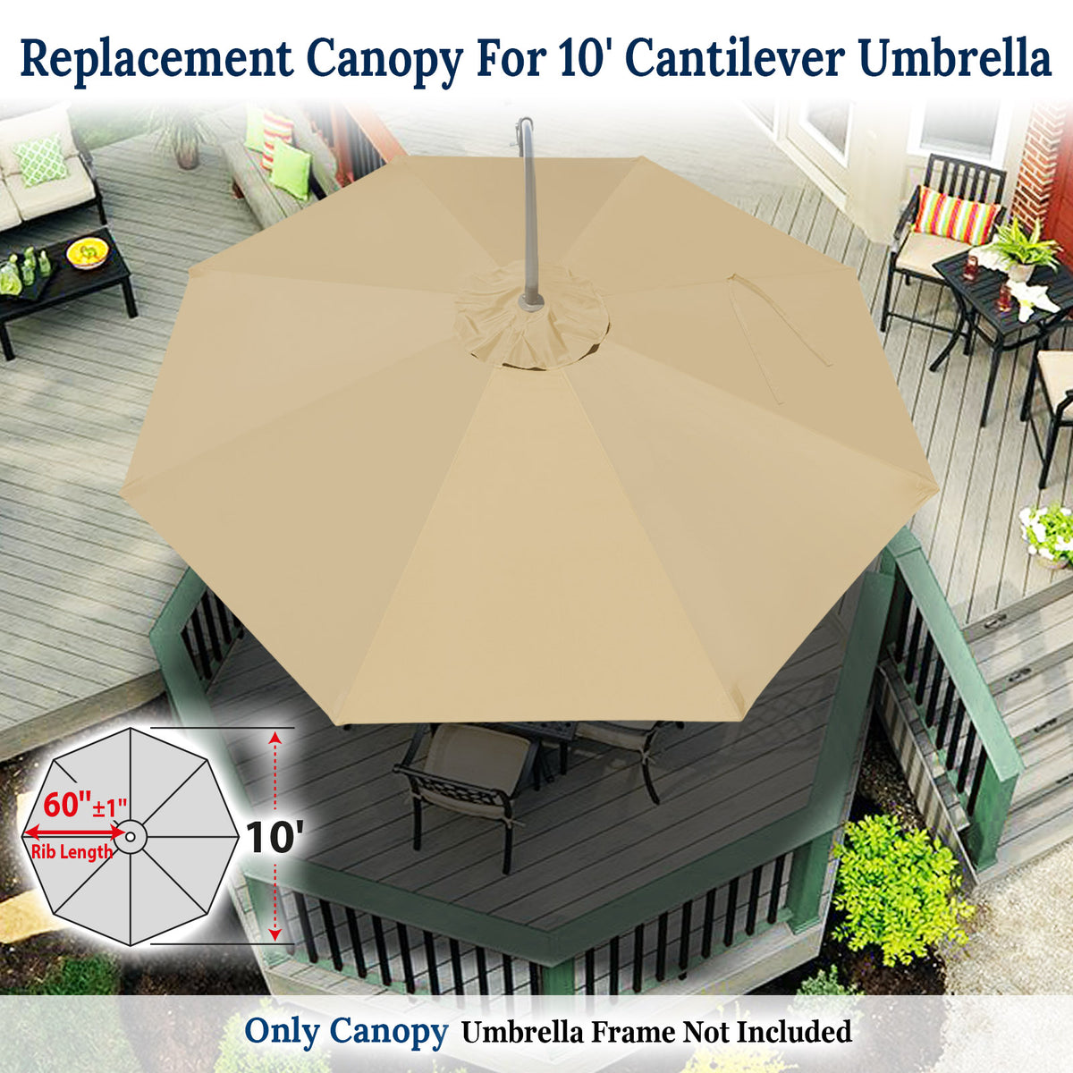 10ft 8 Rib Canopy Replacement Cover for Patio Hanging Umbrella – Sunny  Outdoor US