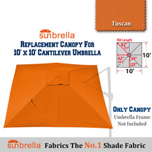 Load image into Gallery viewer, Sunbrella Replacement Canopy Cantilever Umbrellas Cover for 10&#39; x 10&#39; 8 Ribs Roma Umbrella
