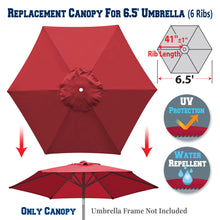 Load image into Gallery viewer, 6.5ft 6 Ribs umbrella Canopy Cover Replacement