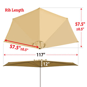 Replacement Canopy Cover for 10' Patio Half Umbrella 10ft 5 Ribs Half Umbrella