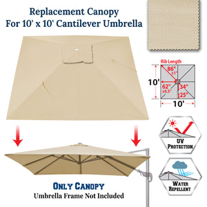 Square replacement Canopy Cover for 10' x 10' Roma Cantilever Patio Umbrella Offset Parasol Top