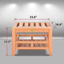 Load image into Gallery viewer, KINGTEAK Teak wood side table, 23.6" Shower Stool with Storage Shelf for Bathroom, Living Room, Bedroom