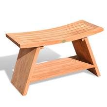 Load image into Gallery viewer, KINGTEAK 29.5" Golden Teak Shower Bench with Shelf Indonesian Teak Wood Chair Spa Bath Seat Perfect for Indoor Or Outdoor