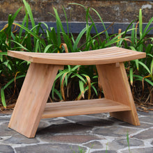 Load image into Gallery viewer, KINGTEAK 29.5" Golden Teak Shower Bench with Shelf Indonesian Teak Wood Chair Spa Bath Seat Perfect for Indoor Or Outdoor