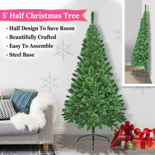 Load image into Gallery viewer, 5 Artificial Wall Space Saving Half Corner Christmas Tree with Steel Base
