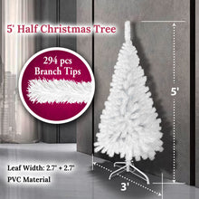 Load image into Gallery viewer, 5 Artificial Wall Space Saving Half Corner Christmas Tree with Steel Base white