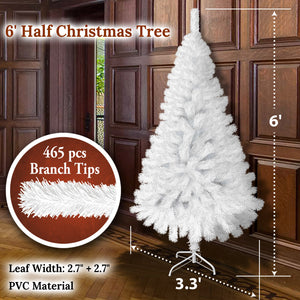 6' Artificial Wall Space Saving Half Corner Christmas Tree with Steel Base white