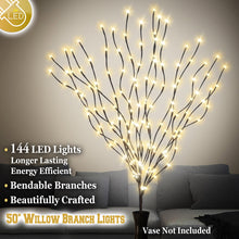 Load image into Gallery viewer, 50-inch Corded Bendable Willow Branch w 96/ 144 LED t Lights Wine Wall Decor