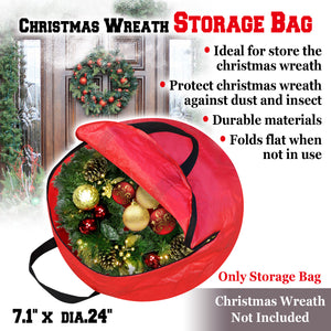 Heavy Duty Christmas Wreath Storage Bag with Handles for 24''/30'' Wreath