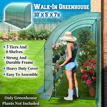 Load image into Gallery viewer, 10x5x7'H w 3 Tiers/6 Shelves Gardening Large Walk-in Wall Greenhouse (Green)