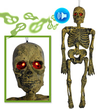 Load image into Gallery viewer, Hanging Acoustic Skeleton Ghost Glowing Eyes Scary Sound Halloween Prop Decorate
