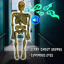 Load image into Gallery viewer, Hanging Acoustic Skeleton Ghost Glowing Eyes Scary Sound Halloween Prop Decorate