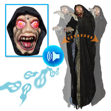 Load image into Gallery viewer, 4ft Halloween Shaking Prop Lighted Eyes Scary Sound Sensor Ghost with Standing Base
