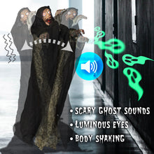 Load image into Gallery viewer, 4ft Halloween Shaking Prop Lighted Eyes Scary Sound Sensor Ghost with Standing Base