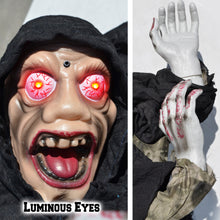 Load image into Gallery viewer, 4ft Halloween Shaking Prop Lighted Eyes Scary Sound Sensor Ghost with Standing Base