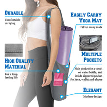 Load image into Gallery viewer, Canvas Yoga Mat Bag Tote Sling Carrier w Large Side Pocket and Zipper Pockets