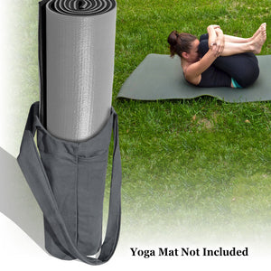 Canvas Yoga Mat Bag Tote Sling Carrier w Large Side Pocket and Zipper Pockets