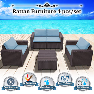 4PC Rattan Patio Sofa Garden w Cushions Lounge Furniture Set
