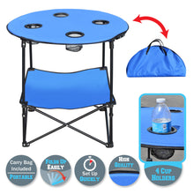 Load image into Gallery viewer, 27.5" Round Foldable Camping Picnic Portable Table with Shelf 4 Cup Holders