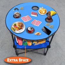 Load image into Gallery viewer, 27.5" Round Foldable Camping Picnic Portable Table with Shelf 4 Cup Holders