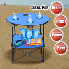 Load image into Gallery viewer, 27.5" Round Foldable Camping Picnic Portable Table with Shelf 4 Cup Holders