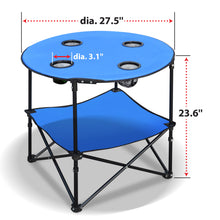 Load image into Gallery viewer, 27.5" Round Foldable Camping Picnic Portable Table with Shelf 4 Cup Holders