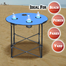 Load image into Gallery viewer, Portable Outdoor Folding Picnic 27.5" Collapsible Round Table with 4 Cup Holders