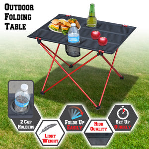 22x16.5" Portable Folding Picnic Camping Table w 2 Cup Holders& Carry Bag Light