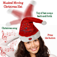 Load image into Gallery viewer, 7.8" Plush Santa Singing Dancing Moving Santa Cap Deer Antlers Party Hat