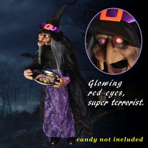 New Sound Animated Witch Lighted Eyes with Candy Plate Motion Halloween
