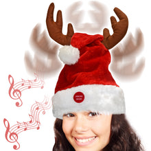 Load image into Gallery viewer, 7.8" Plush Santa Singing Dancing Moving Santa Cap Deer Antlers Party Hat