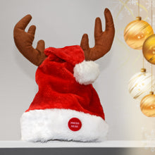 Load image into Gallery viewer, 7.8" Plush Santa Singing Dancing Moving Santa Cap Deer Antlers Party Hat