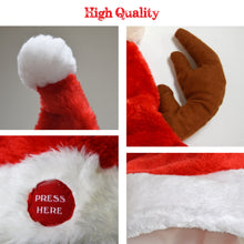 Load image into Gallery viewer, 7.8" Plush Santa Singing Dancing Moving Santa Cap Deer Antlers Party Hat