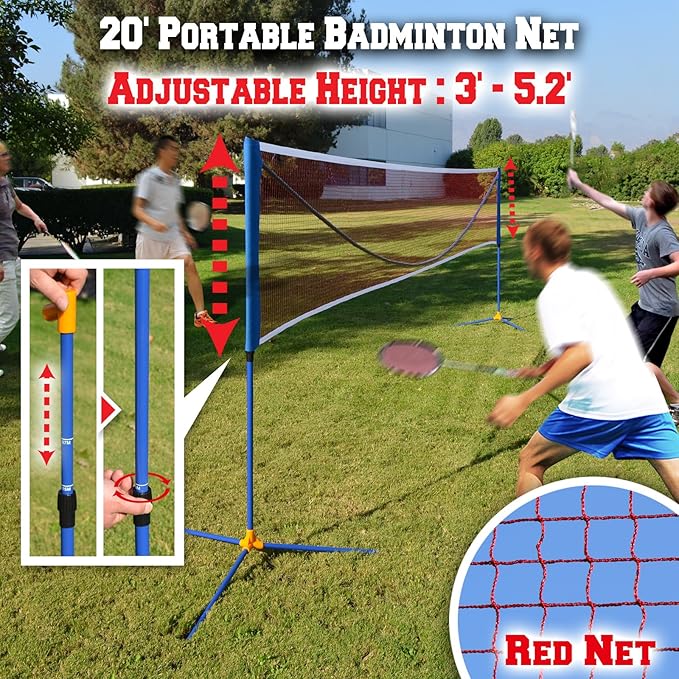 SUNNYOUTDOOR 20ft Portable Badminton Net Volleyball Tennis Net w Stand for Family Sport