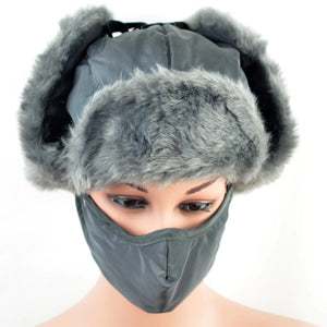 Winter Hats Men Aviator Soft Faux Fur Ear Flaps Hat Cap Winter Ski Trapper w Warm Face Mask