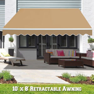 SUNNYOUTDOOR 10'x8' Patio Awning Retractable Awning Sun Shade Manual Patio Deck Awning Outdoor