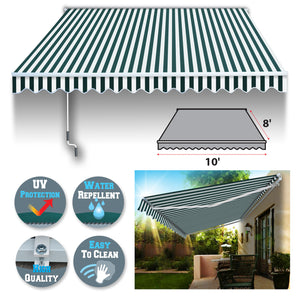 SUNNYOUTDOOR 10'x8' Patio Awning Retractable Awning Sun Shade Manual Patio Deck Awning Outdoor